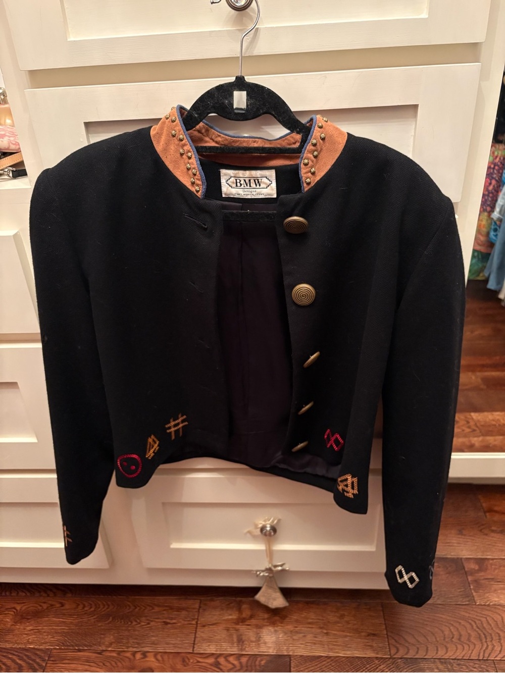 BMW Black Cropped Blazer with Brown Studded Collar